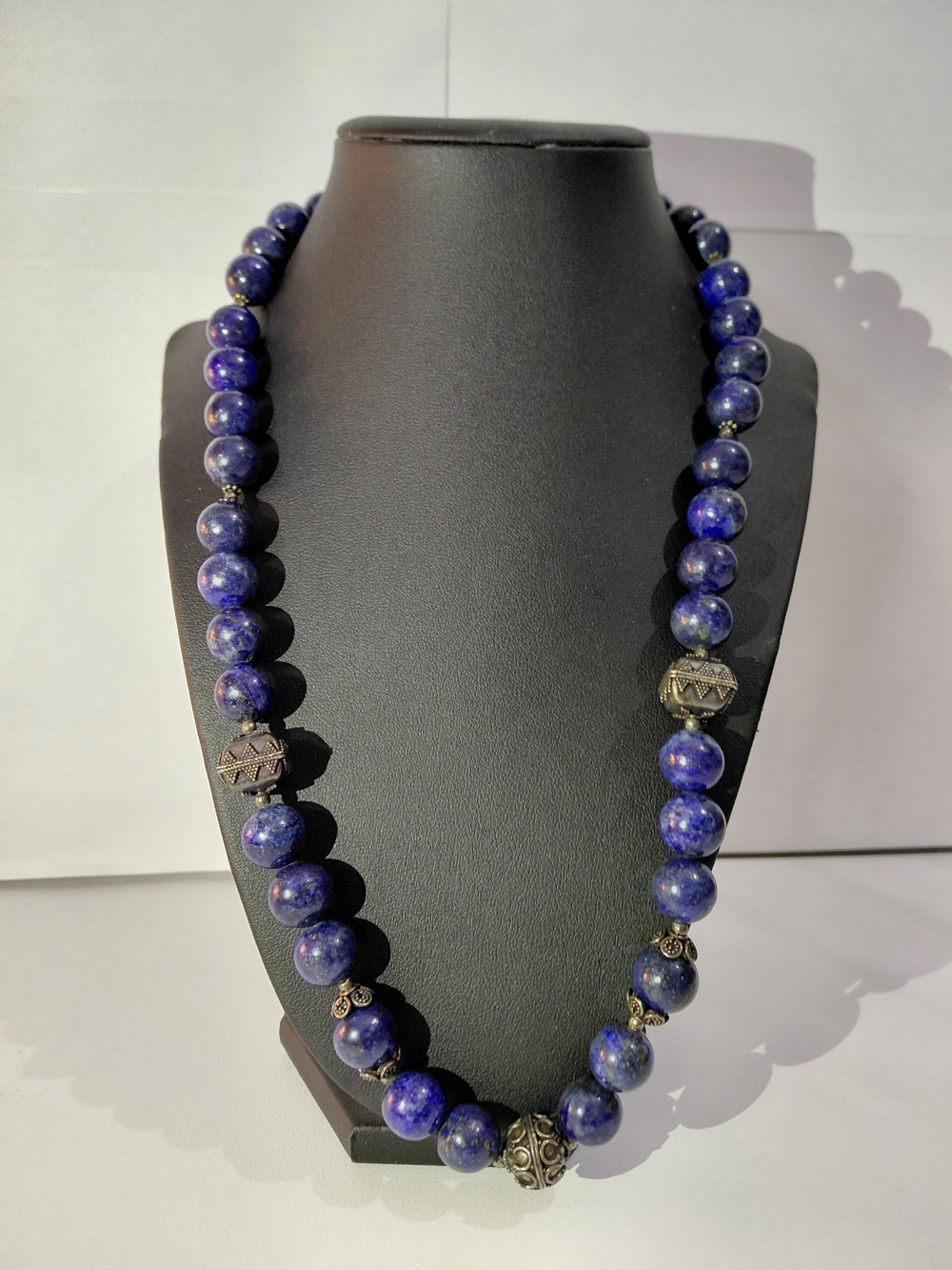 Lapis Bold Blue Beaded Necklace with Antique Silver Accents